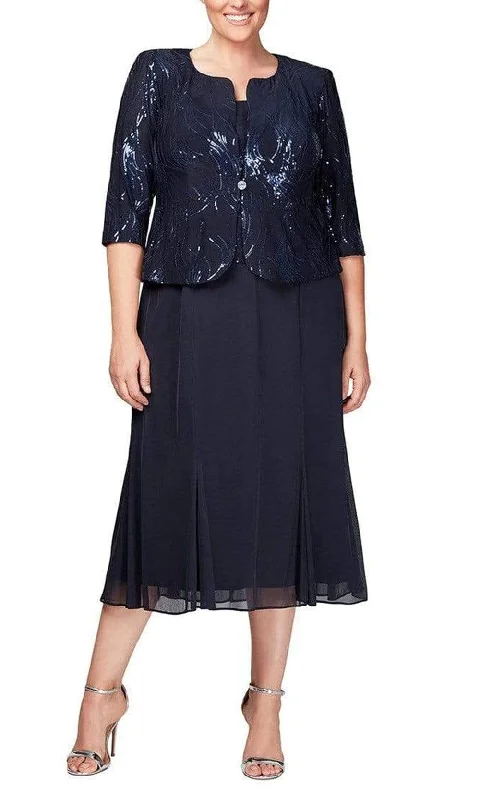 Alex Evenings - 496267 Plus Size Chiffon Dress with Sequin Jacket Plus Size Long