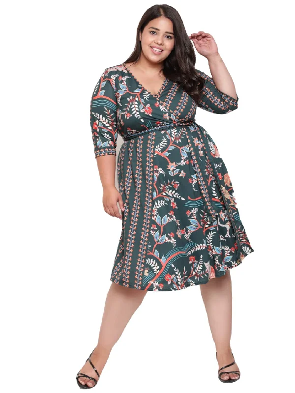 AMYDUS Plus Size Dress for Women | True Wrap Dress with Belt | Fit & Flare | Cloud Soft Fabric |  Dresses Green Plus Size Buttoned