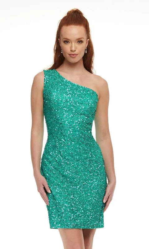 Ashley Lauren - 4469 Beaded One-Shoulder Lace-Up Back Dress - 1 pc Jade In Size 0 Available Lace Dress Deep V