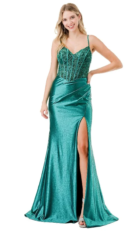 Aspeed Design L2900P - Lace-Up High Slit Prom Dress Lace Dress Flare