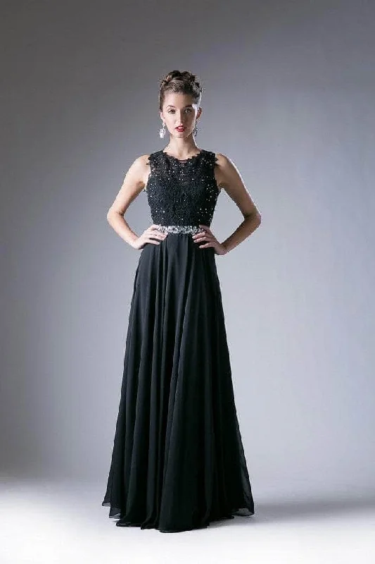 Cinderella Divine - B1601 Embellished Belt Lace Sleeveless Top Chiffon Dress - 1 pc Black In Size 2X Available Lace Dress for Weddings