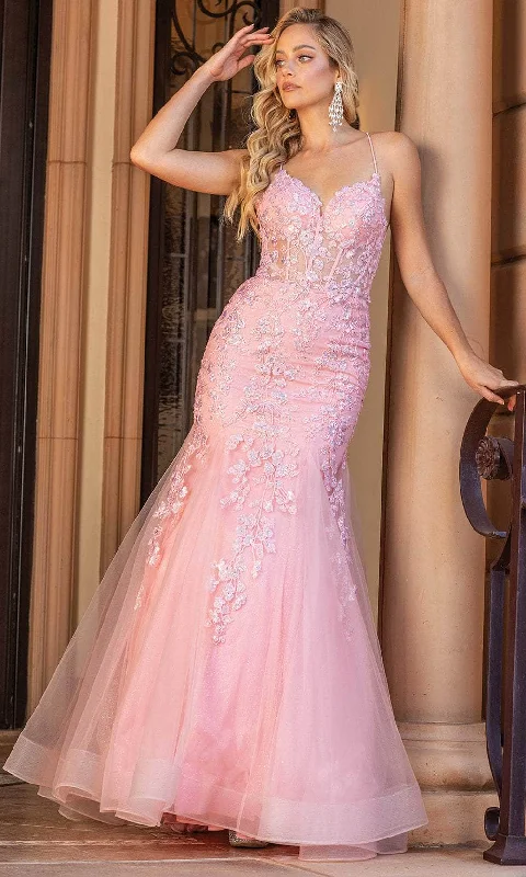 Dancing Queen 4353 - Lace Up Applique Prom Dress Lace Dress Layers