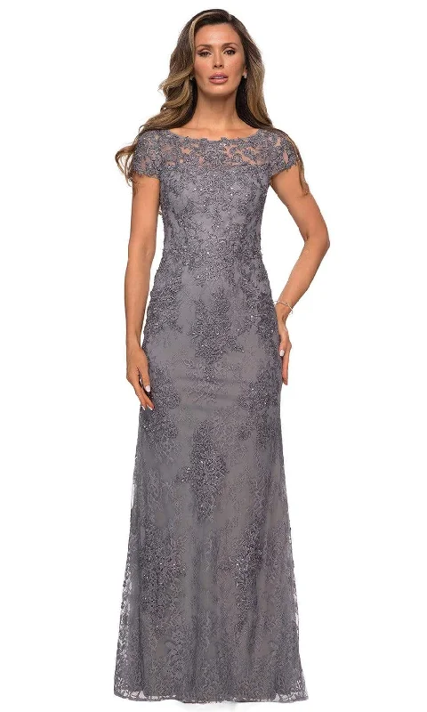 La Femme - 27856 Lace Bateau Mother of the Bride Sheath Dress Elegant Lace Gown