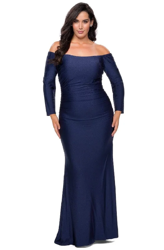 La Femme - 28881 Off-Shoulder Long Sleeves Plus Size Prom Dress Plus Size Embellished