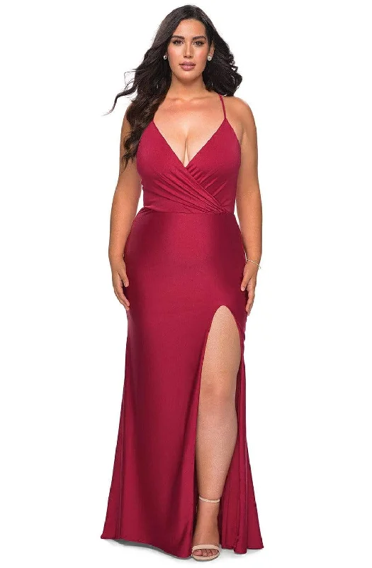 La Femme - 29022 Plunging V-neck Jersey Plus Size Prom Dress Cozy Plus Dress