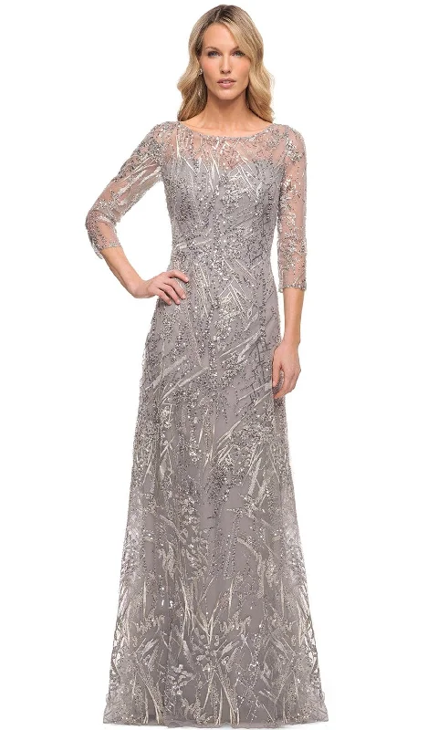 La Femme 30161 - Embroidered Sheer Lace A-Line Mother of the Groom Dress Lace Dress Formal