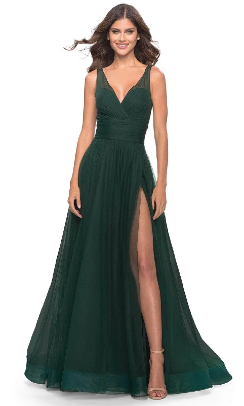 La Femme 31149 - Ruched A-line Tulle Long Dress Tulle Dress Soft