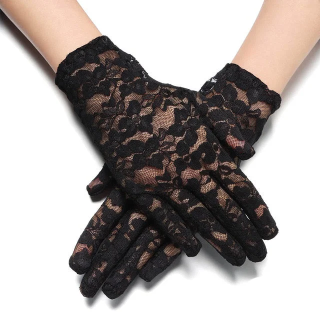 Lady Mary Lace Wrist Gloves in Black Lace Detail Dress