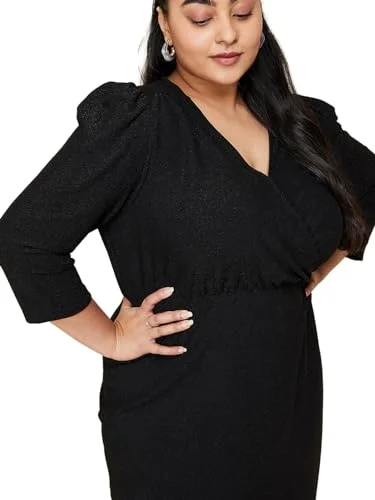 Max Plus Size Women Shimmer Wrap Dress (PE3103BPBLACK)_5XL Comfortable Plus Gown