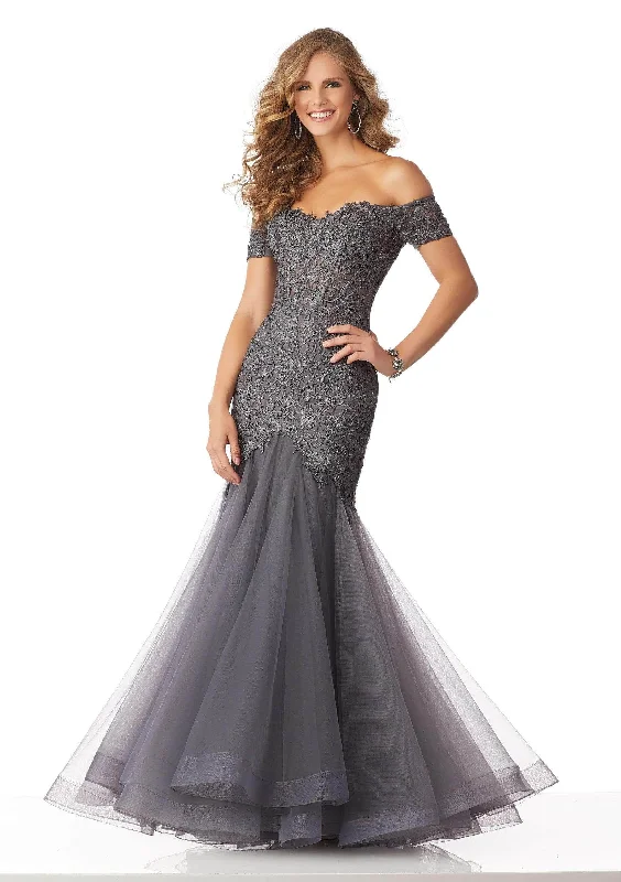 MGNY By Mori Lee 71825 - Lace Appliqued Trumpet Dress Soft Lace Dress