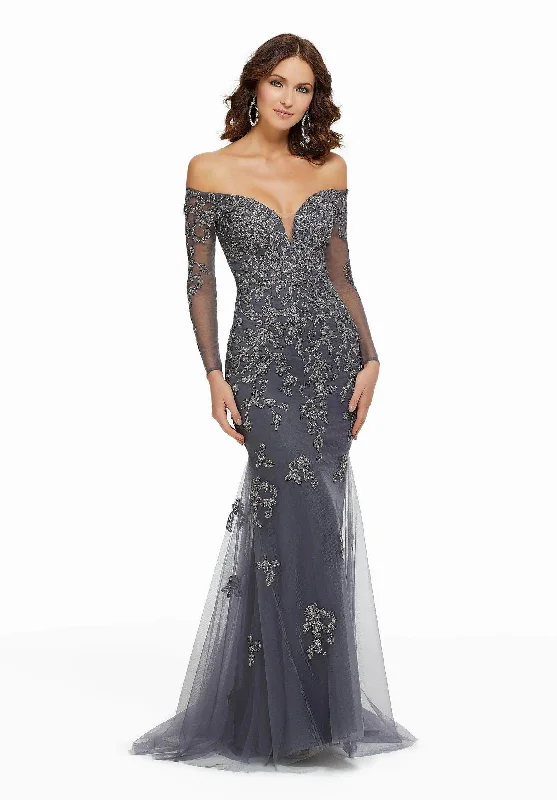 MGNY By Mori Lee 72015 - Metallic Lace Trumpet Dress Lace Gown Style