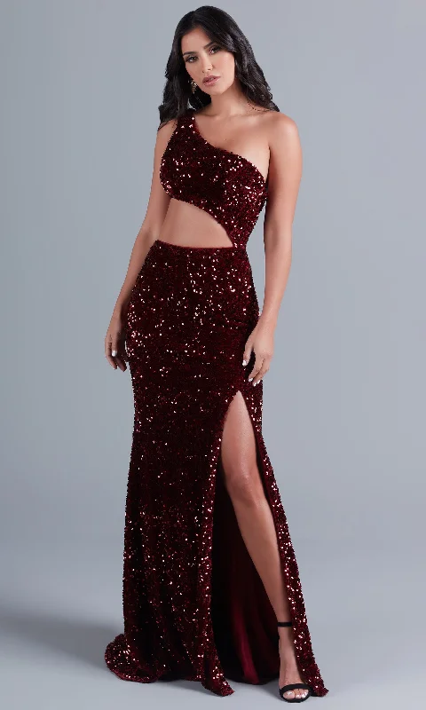 Dark Red Sequin Prom Dress with Side Cut-Out Formal Sequin Dress