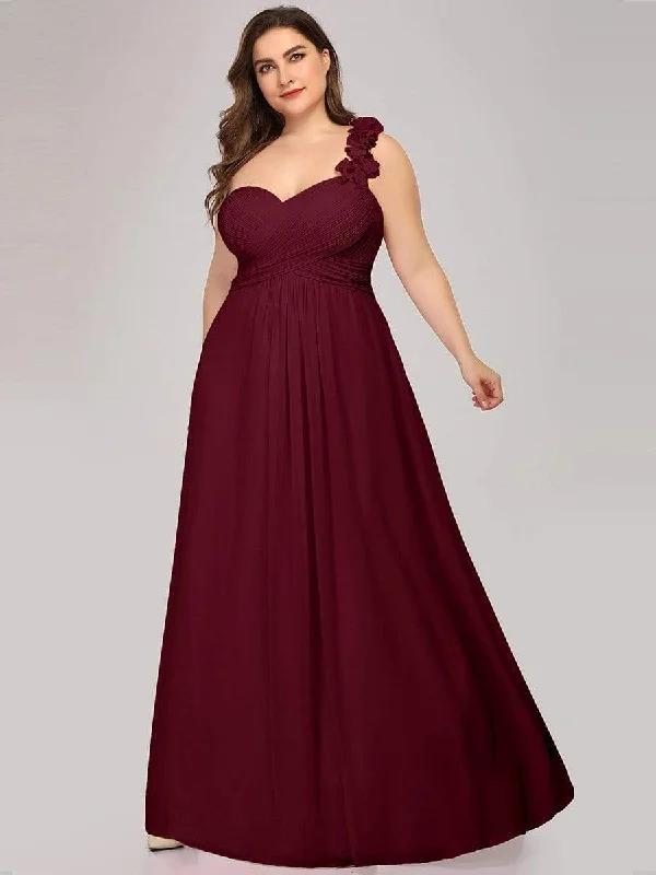 Plus Size Chiffon One Shoulder Sweetheart Neck Bridesmaid Dress Plus Size Elegant