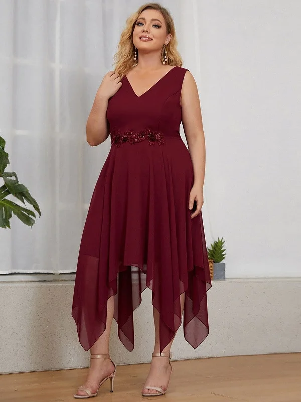 Plus Size Sleeveless Asymmetrical Hem Sequin Bridesmaid Dress Plus Size Cold-shoulder