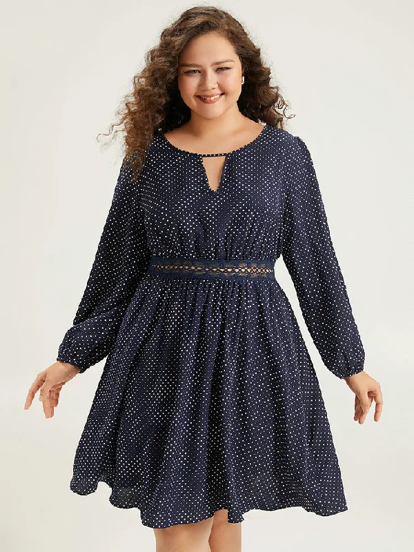 Polka Dot Keyhole Lace Panel Dress Lace Dress Accent