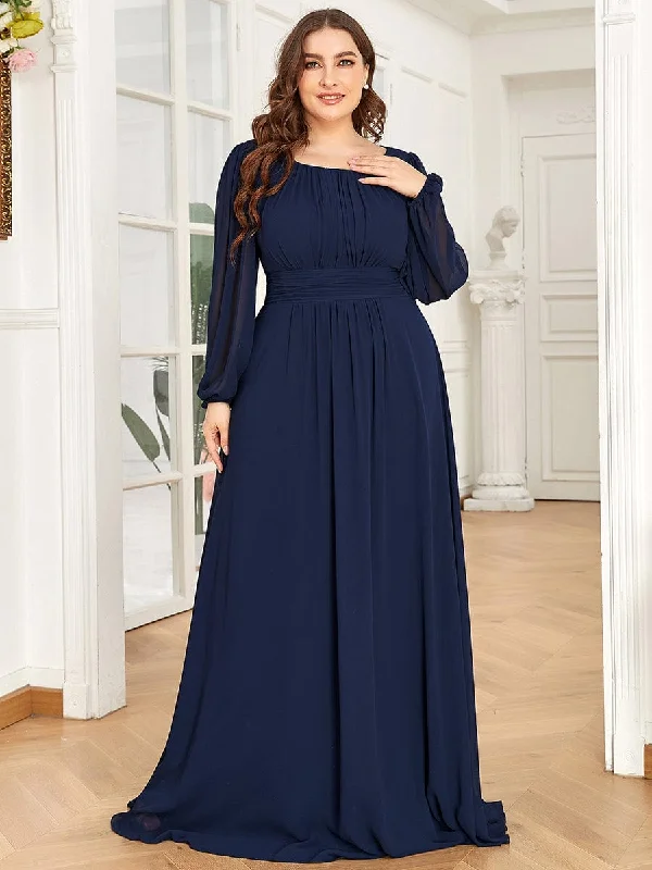 See-Througth Puff Sleeve Chiffon Plus Size Bridesmaid Dress Plus Size Luxe