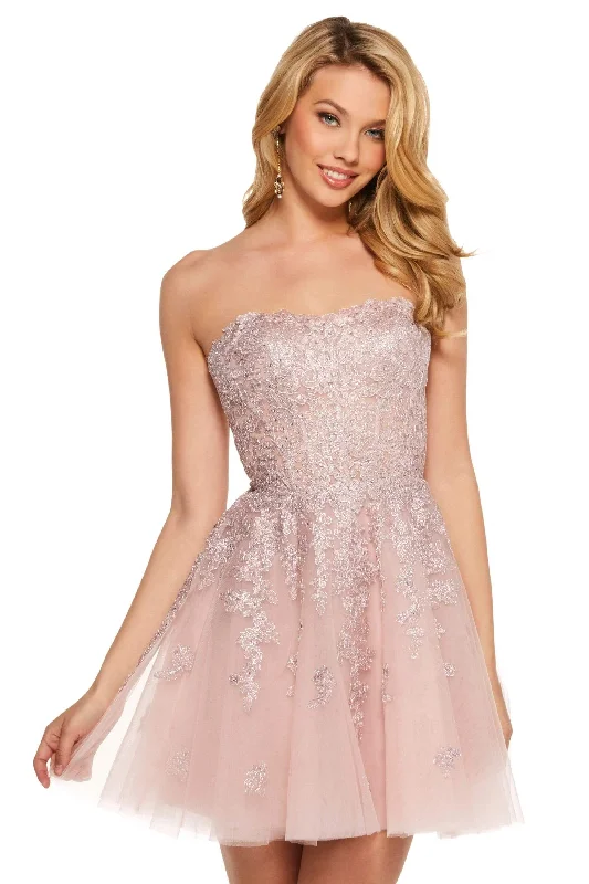 Sherri Hill - 53099 Beaded Lace Short Tulle A-line Dress Tulle Party Gown