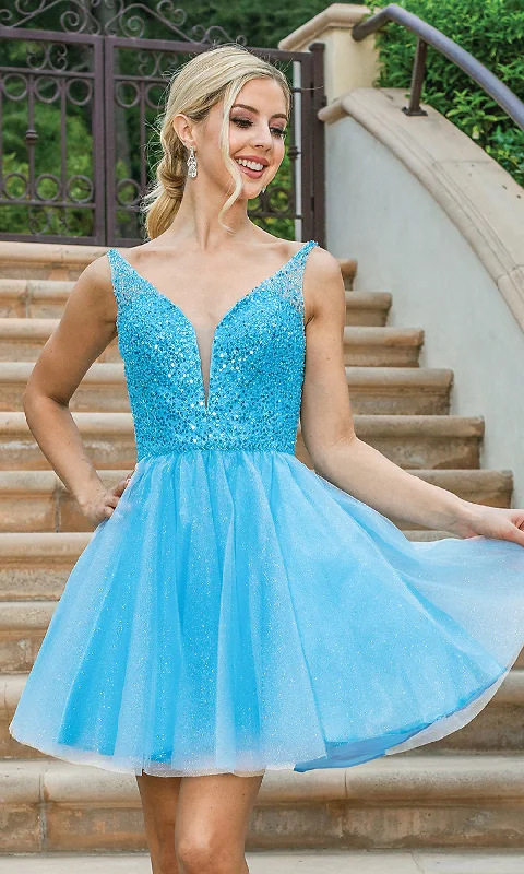 Sequin-Bodice Glitter Short Prom Dress Formal Sequin Gown