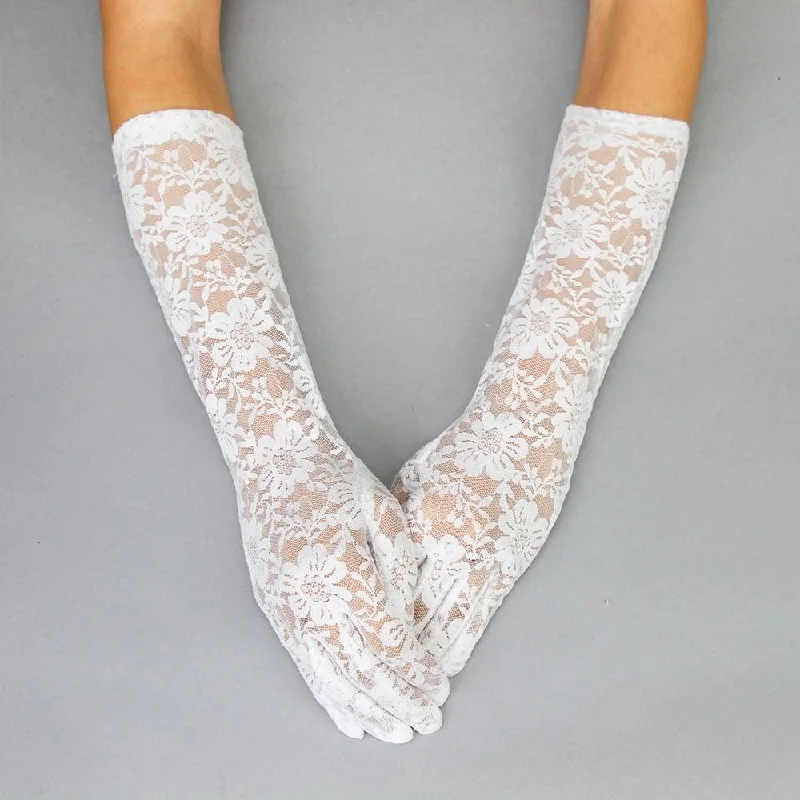 Sophisticated in Lace Vintage Gloves in White Lace Maxi Dress