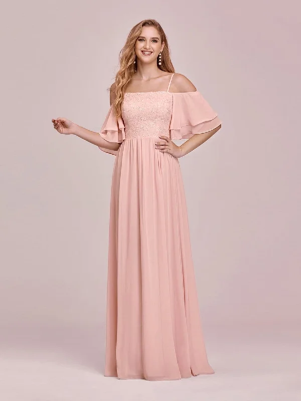 Sweet Off Shoulders Chiffon Bridesmaid Dresses with Lace Decoration Lace Party Dress