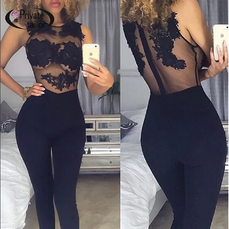 Sexy Fashion Women Sleeveless Bandage Bodycon Jumpsuit Lace Romper Trousers Evening Clubwear Red Bodycon Midi Dress