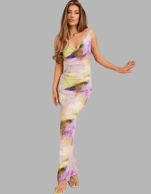 Tie-Dye Printed Strap Backless Long Bodycon Cami Dresses Lace Bodycon Dress