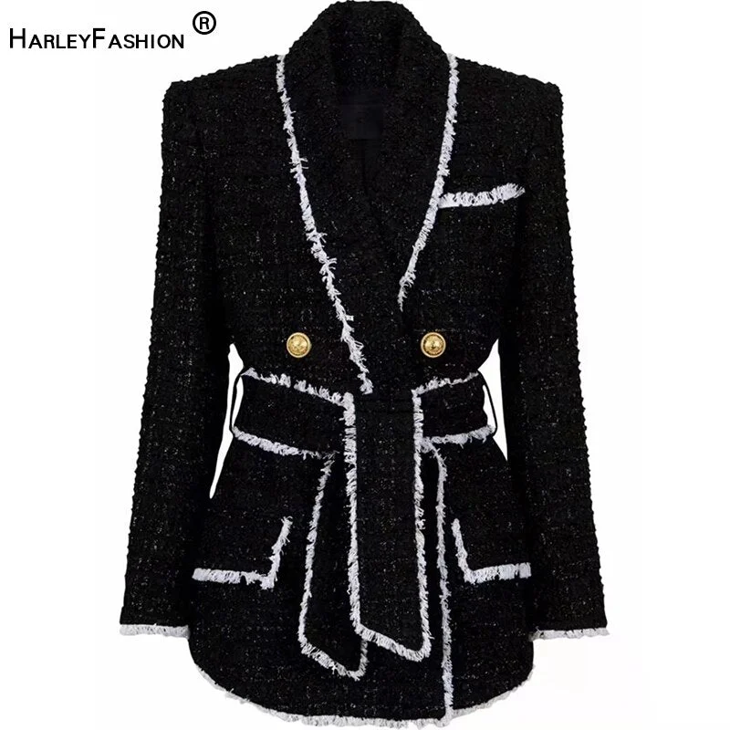 Winter Shawl Collor Elegant Warm Thick Fabric Woven Tweed Casual Women Bodycon Jacket Quality Blazer with Belt Hot Bodycon Dress